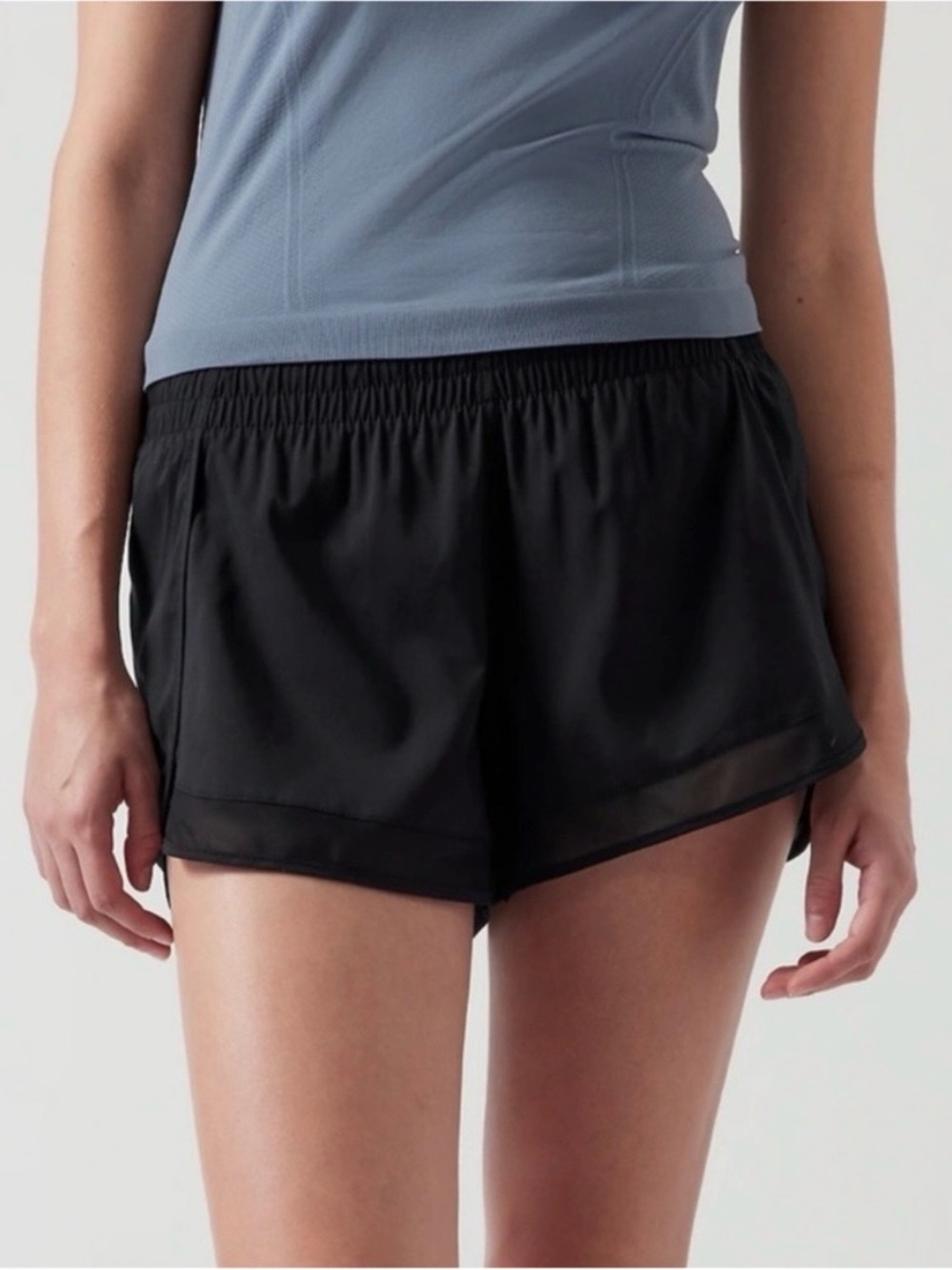 Athleta Black Mesh Racer Run Shorts